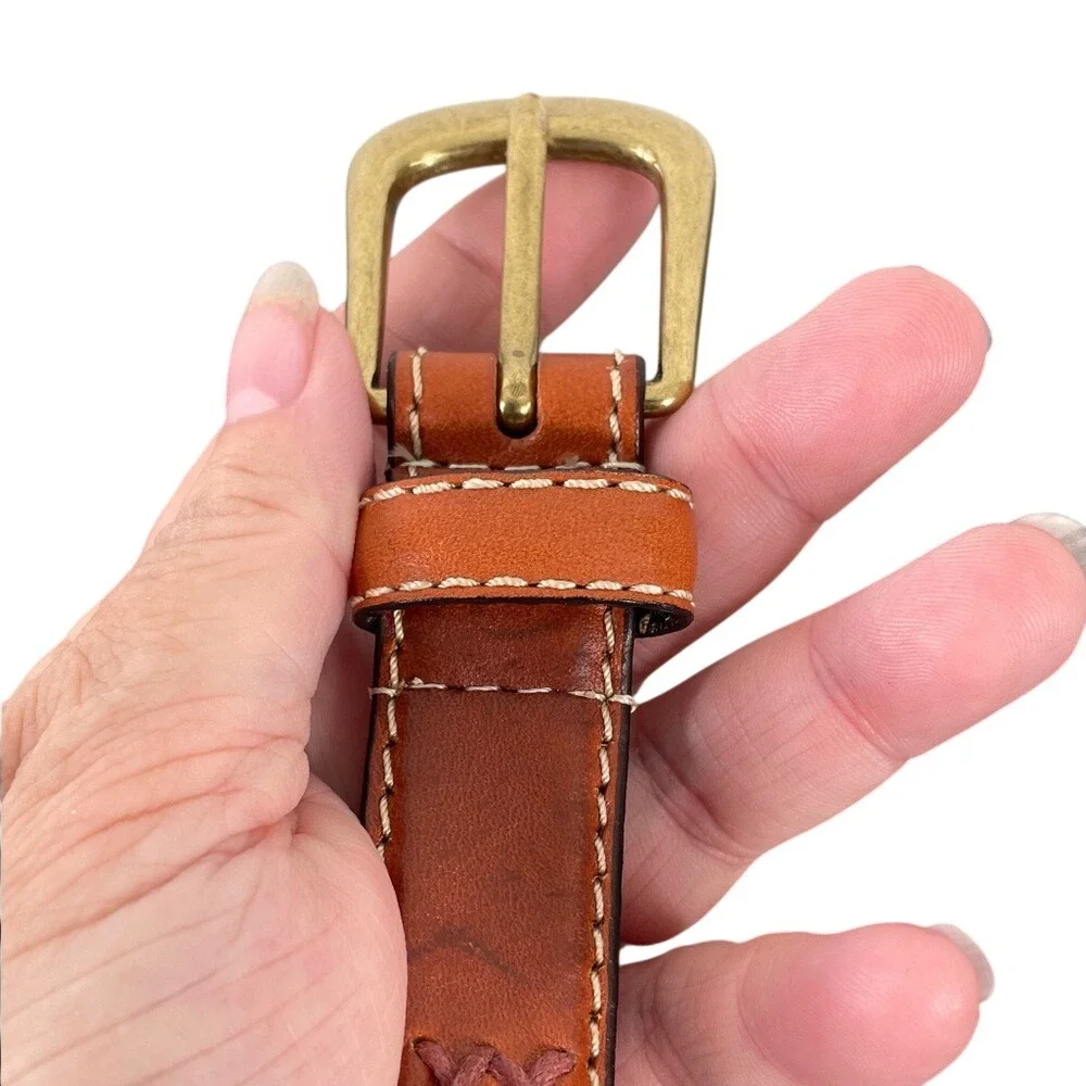 Relic Womens XL Patchwork Genuine Leather Belt‎ Multi Color Brass Buckle Boho
